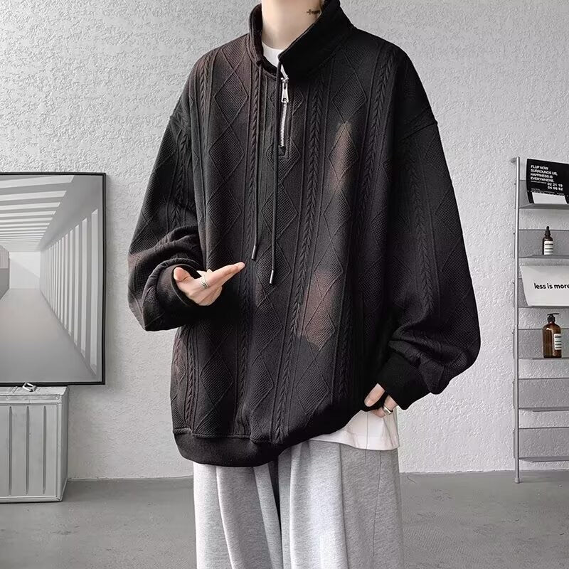 Damen lässiger Pullover mit modernem Stehkragen und Ringelzug Drune