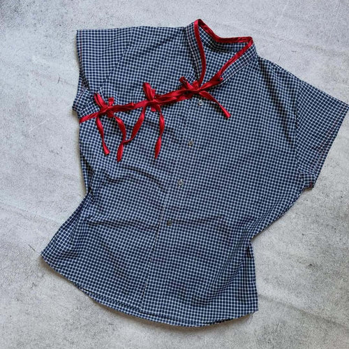 Damen Urbanes Karo-Top mit raffinierten Rüschendetails Drune