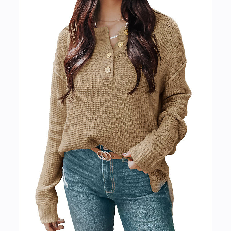 Damen lässiger Oversized Pullover mit Knopfleiste und strukturiertem Material Drune