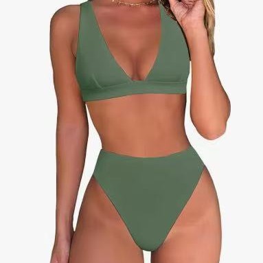 Damen Hochtailliertes Bikini Set mit V-Ausschnitt Drune