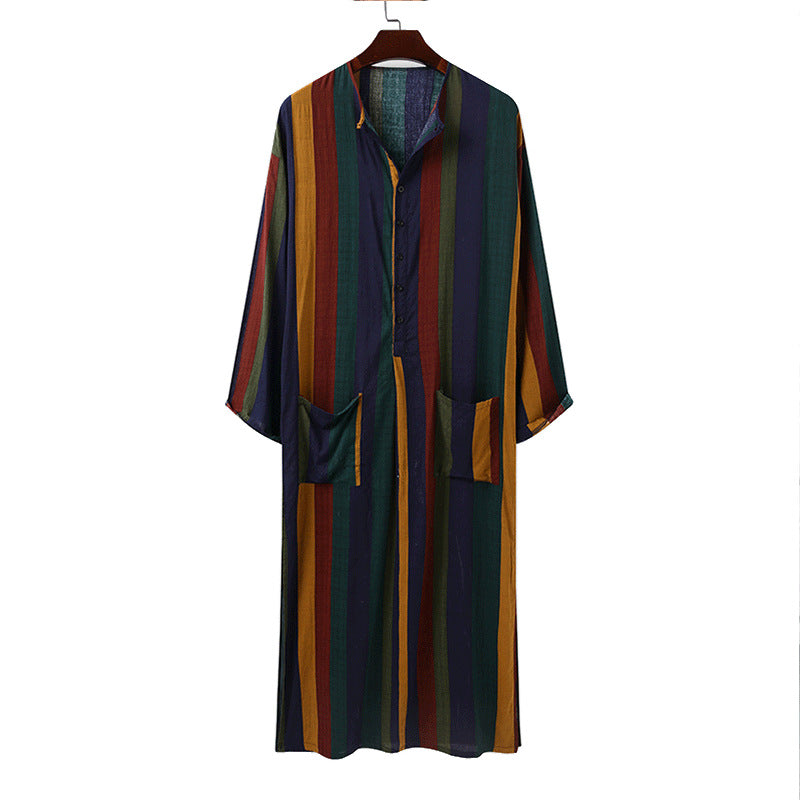 Damen nan lockeres Maxi-Leinenkleid mit durchgehender Knopfleiste Rundhalsausschnitt und aufgesetzten Taschen Drune