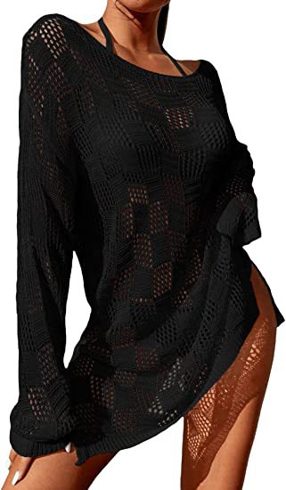Damen gehäkeltes Crop-Top mit weitem Ärmel und lockerer Passform Drune