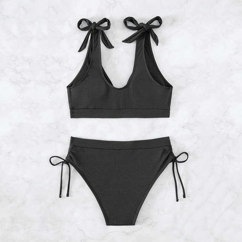 Damen Bikiniset mit hochgeschnittenem Unterteil und verstellbaren Trägern Drune