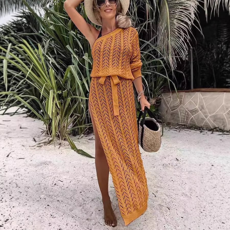 Damen Sommerliches Maxi-Kleid mit asymmetrischem Schnitt und lässigem Bindegürtel Drune