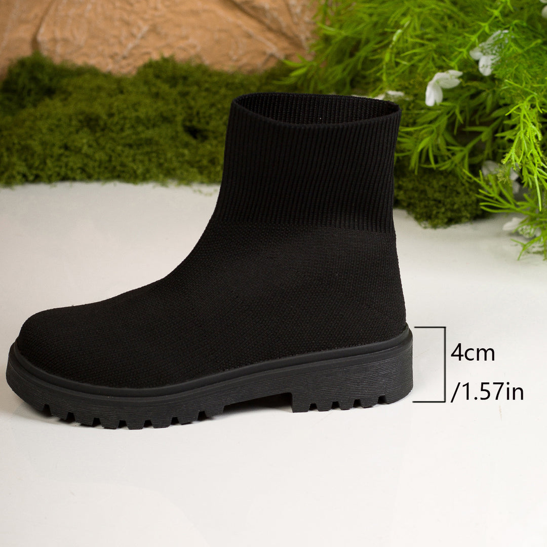 Damen nan gestrickte Sock-Stiefelette mit elastischem Rippbund stoßdämpfender Leichtsohle und robustem Traktorprofil Drune
