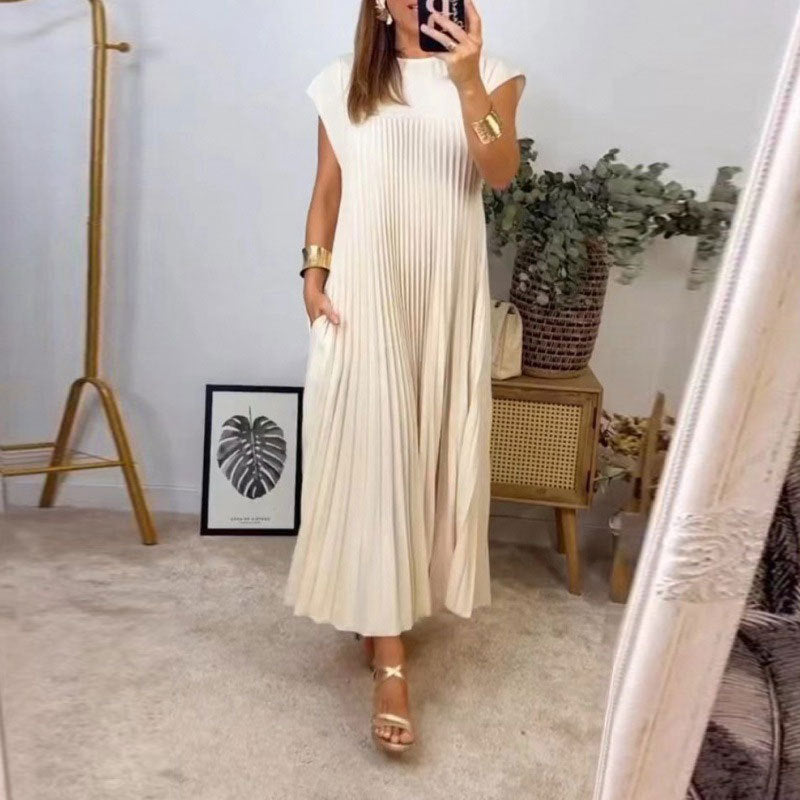 Damen Plissee Maxikleid mit praktischem Taschen und elegantem Schnitt Drune