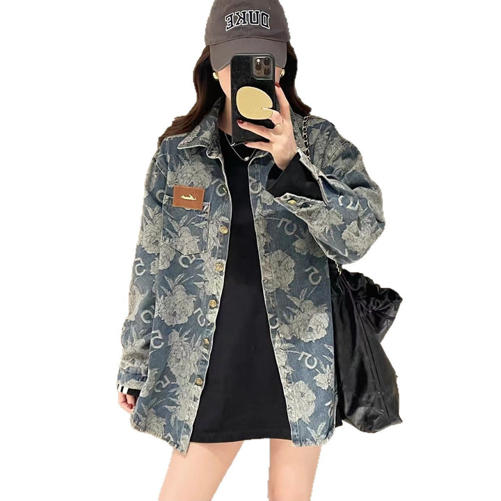 Damen Denimjacke mit floralen Mustern Drune