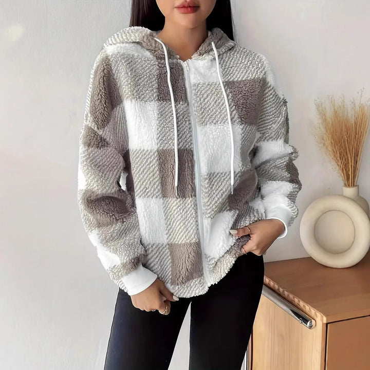 Damen Kuschelige Kapuzenjacke im Karodesign Drune