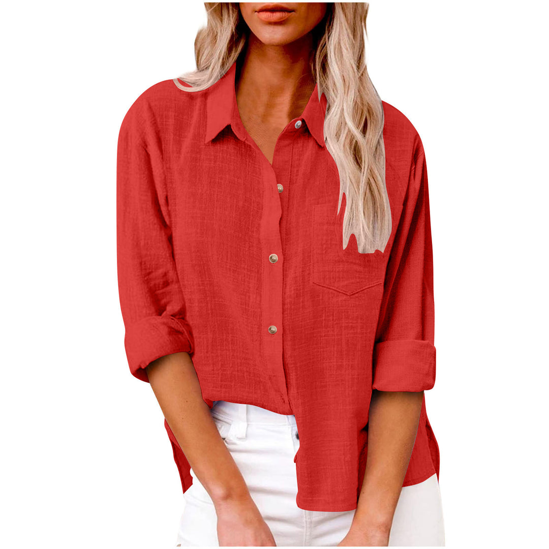 Damen nan oversized Leinen-Baumwollmix Hemdbluse mit Brusttasche und krempelbaren Ärmeln Drune