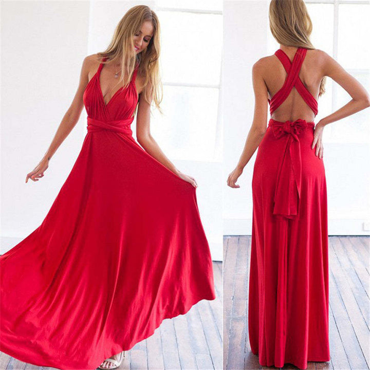 Damen elegantes Rundhals-Maxikleid mit variablen Trägeroptionen und fließendem Schnitt Drune