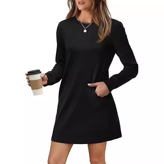 Damen lässiges Sweatkleid mit langem Arm und Rundhalsausschnitt Drune