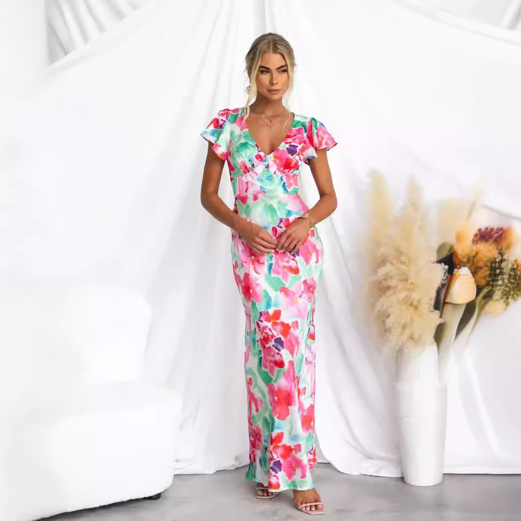Damen Maxi-Kleid mit floralem Design und fließender Silhouette Drune