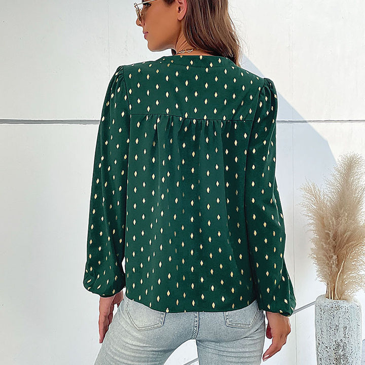 Damen Bluse mit dekorativen Knöpfen und eleganter Raffung Drune