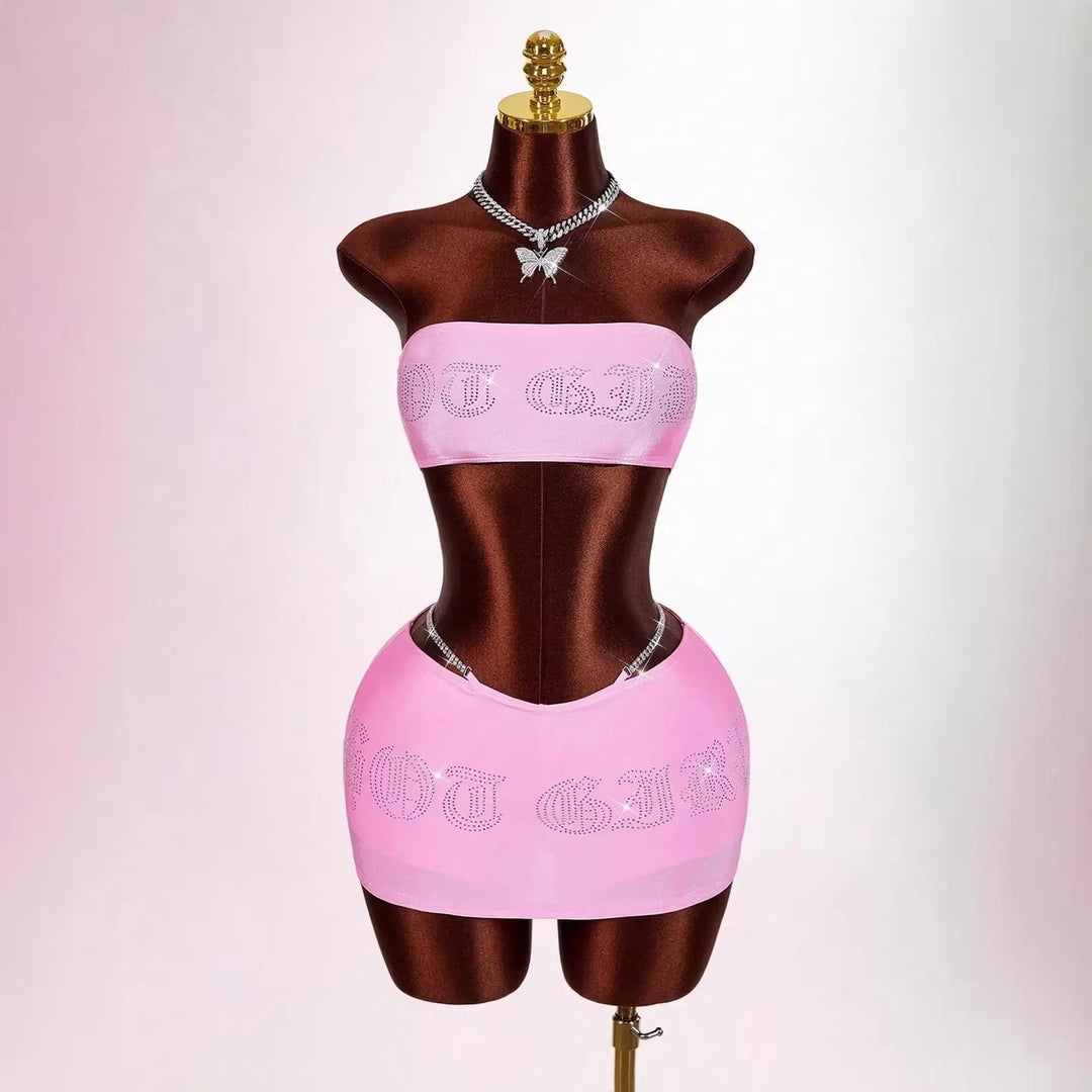 Damen Bandeau Top mit funkelndem Schriftzug Drune