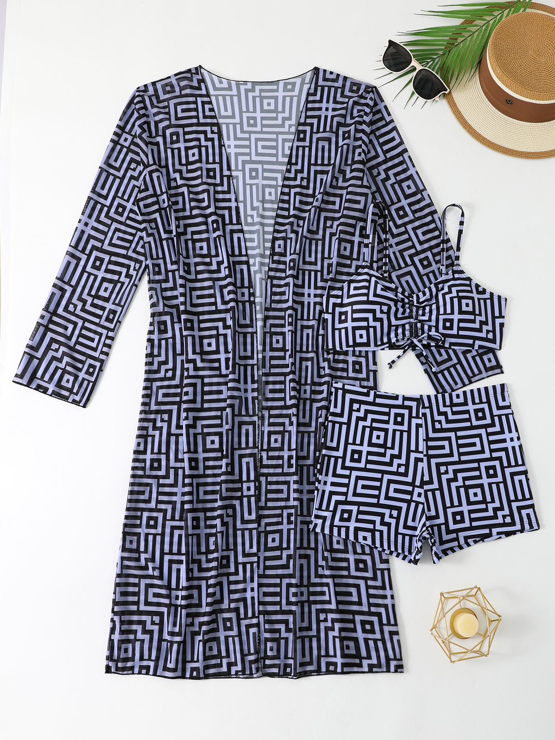 Damen Strandoveralls mit modernem geometrischem Muster Drune