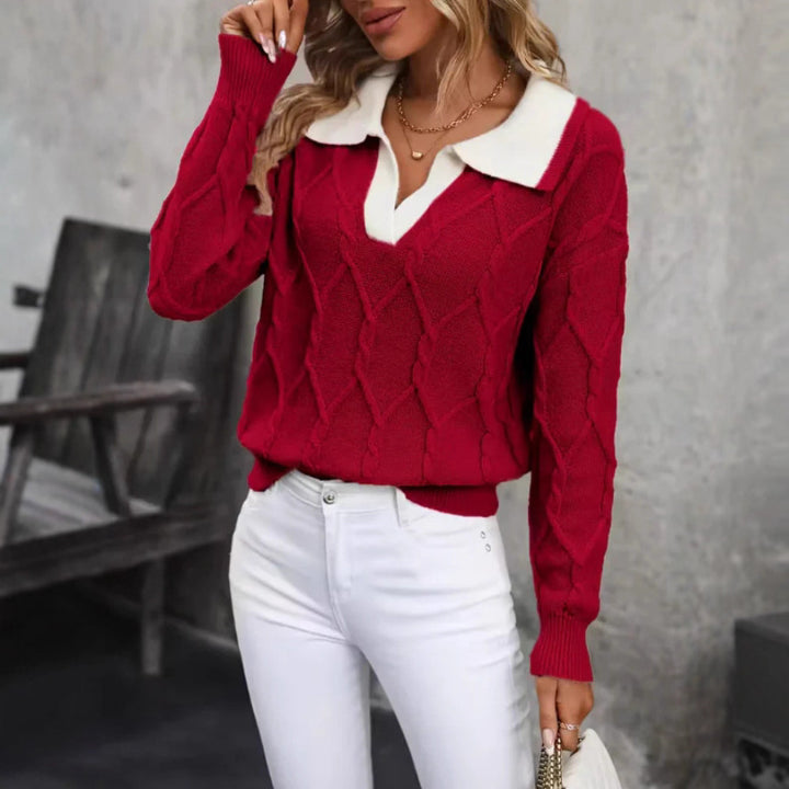 Damen Strickpullover mit klassischem Polokragen und Rautenstruktur Drune