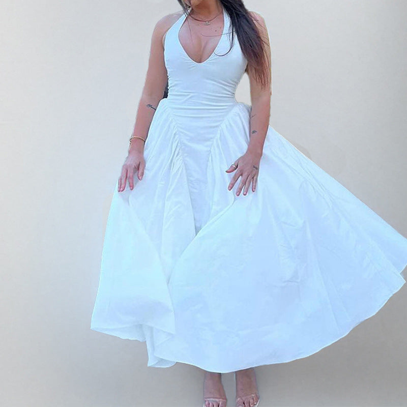 Damen Abendkleid mit tiefem V-Ausschnitt und voluminösem Rock Drune