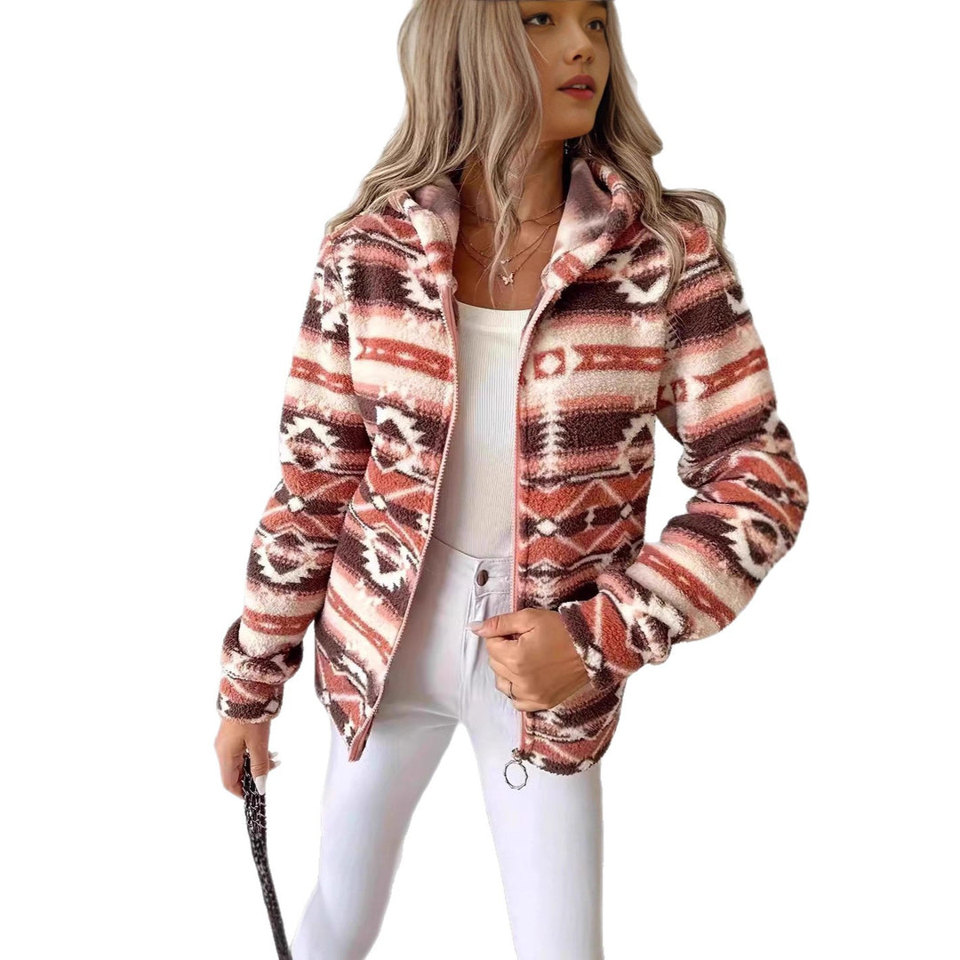 Damen Fleecejacke mit modischem Ethnomuster und praktischem Reißverschluss Drune