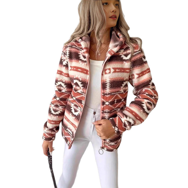 Damen Fleecejacke mit modischem Ethnomuster und praktischem Reißverschluss Drune