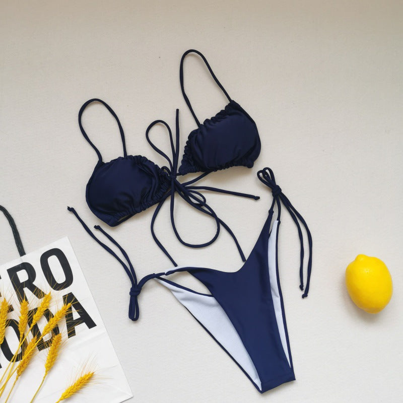 Damen Triangel-Bikini mit verstellbaren Schnürungen und kontrastierenden Akzenten Drune
