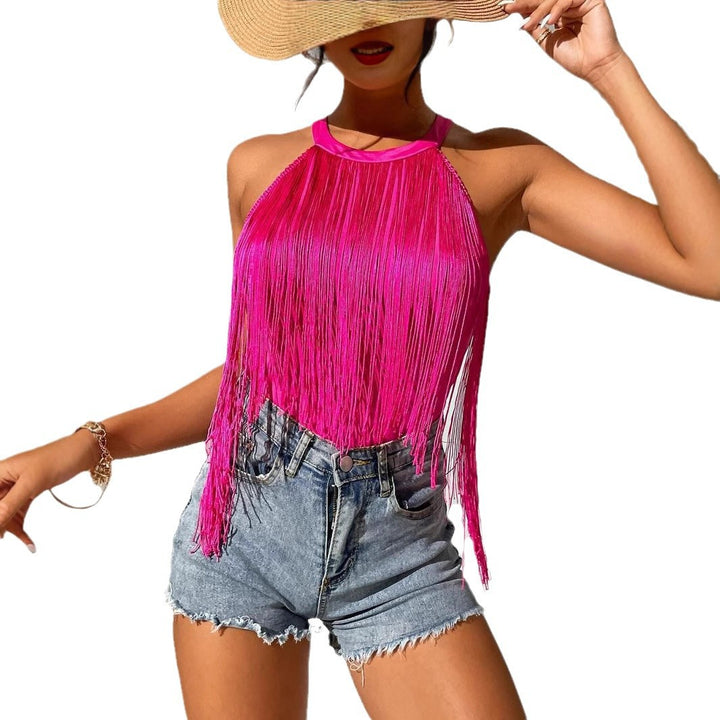 Damen Top mit Fransen und Halterneck-Design Drune