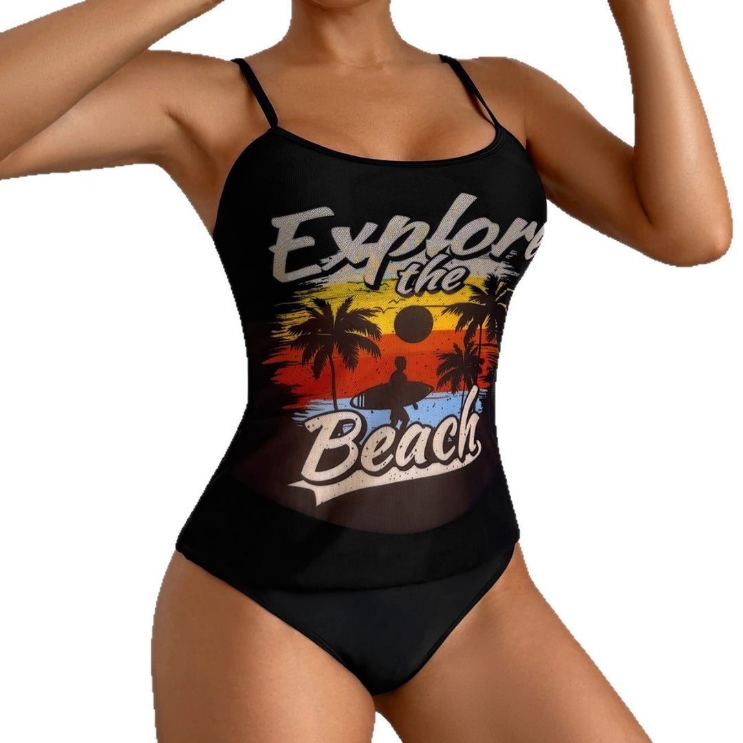 Damen Strandtop mit buntem Grafikdesign und passendem Bikiniunterteil Drune