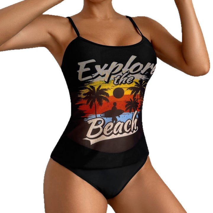 Damen Strandtop mit buntem Grafikdesign und passendem Bikiniunterteil Drune