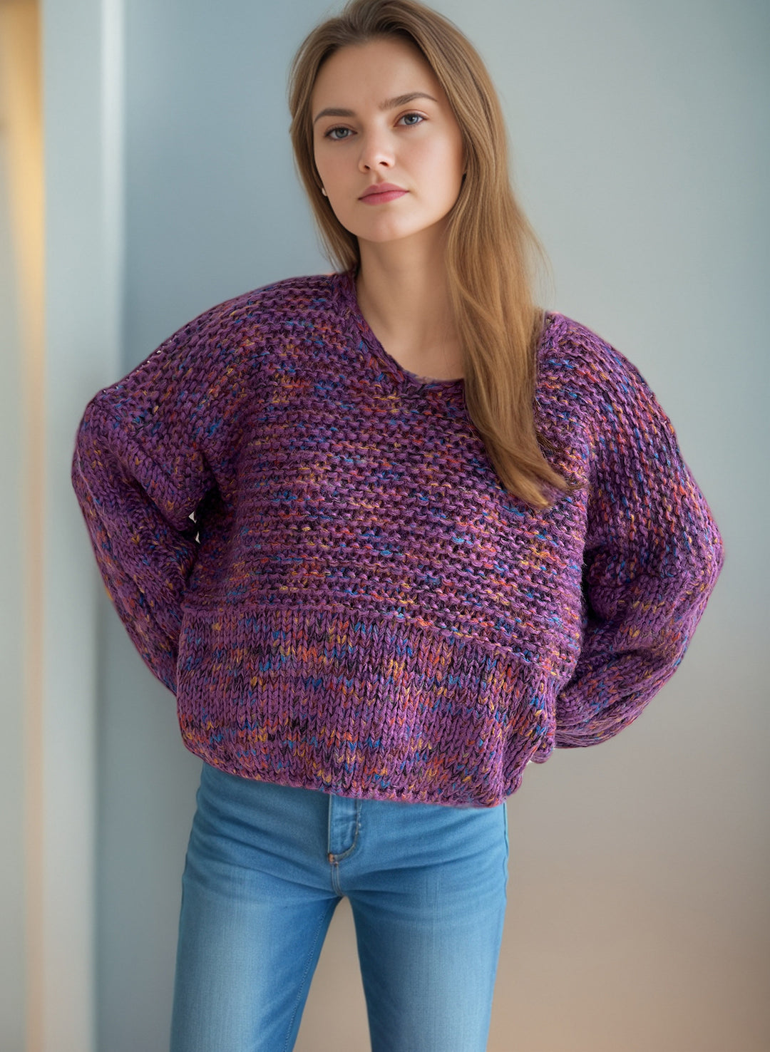 Damen lässiger Strickpullover mit weitem Schnitt und eleganten Ärmelabschlüssen Drune