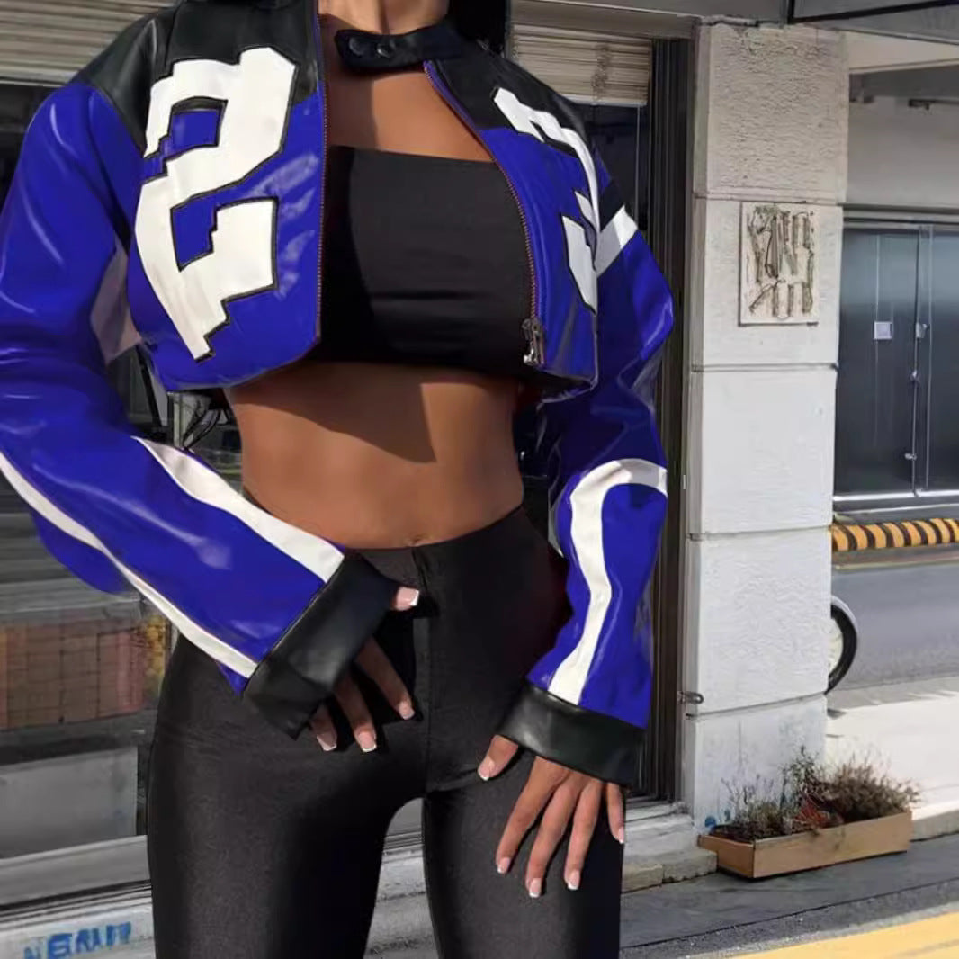 Damen cropped Kunstlederjacke im auffälligen Design Drune