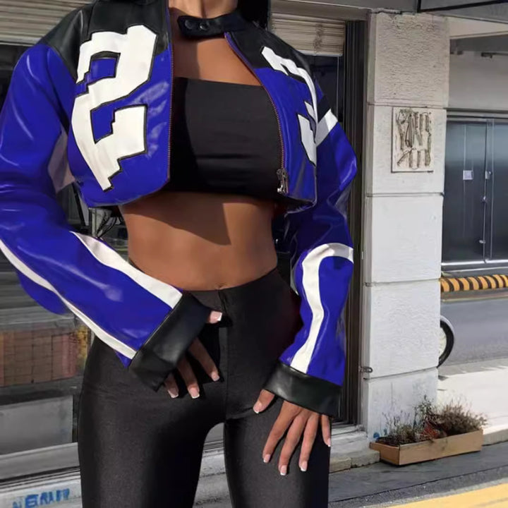 Damen cropped Kunstlederjacke im auffälligen Design Drune