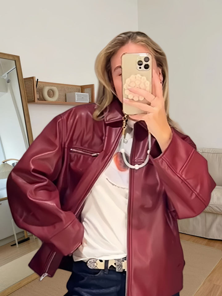 Damen modische lässige Lederjacke mit asymmetrischen Reißverschlüssen Drune