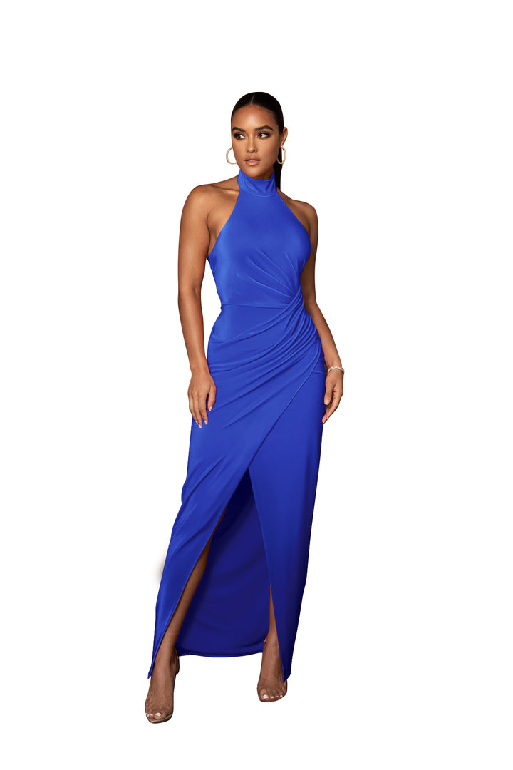 Damen Elegantes, enges Abendkleid mit hohem Kragen und seitlichem Schlitz Drune
