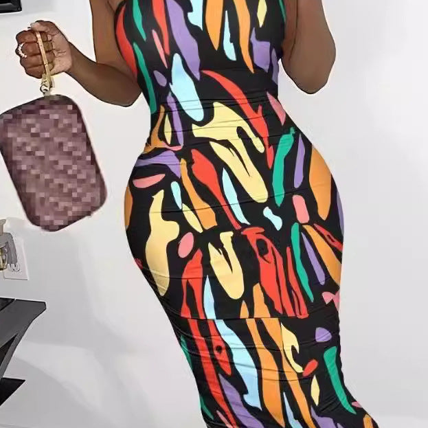 Damen Figurumspielendes Kleid mit eindrucksvollem Grafikmuster und asymmetrischem Schnitt Drune
