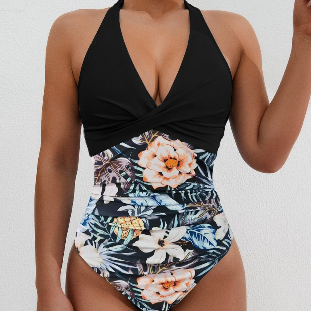 Damen Hochwertiger Einteiler-Badeanzug mit floralem Schnitt und raffiniertem Wickeldesign Drune