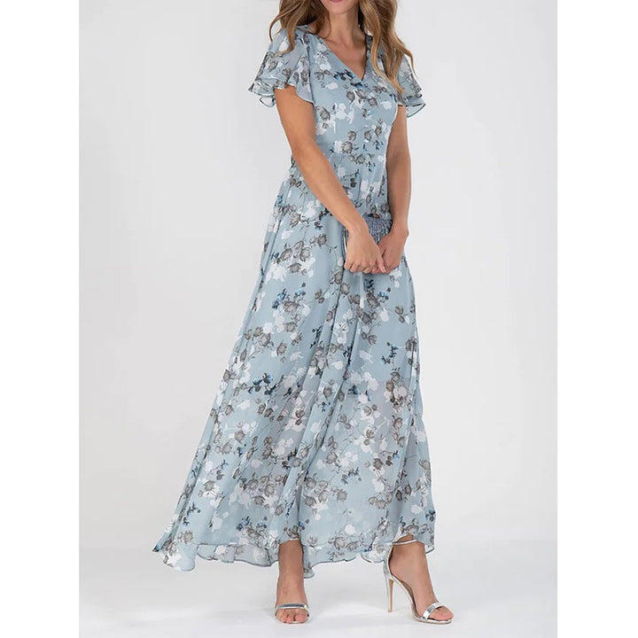 Damen Maxikleid mit floralem Chiffon und elegantem V-Ausschnitt Drune