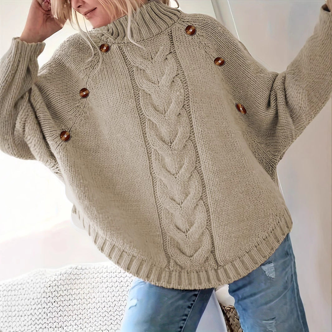 Damen Grobstrickpullover mit hochgeschlossenem Kragen und dekorativer Zopf-Struktur Drune