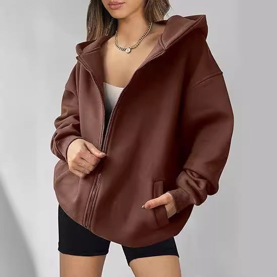 Damen lässiger Oversized Zip-Hoodie Drune