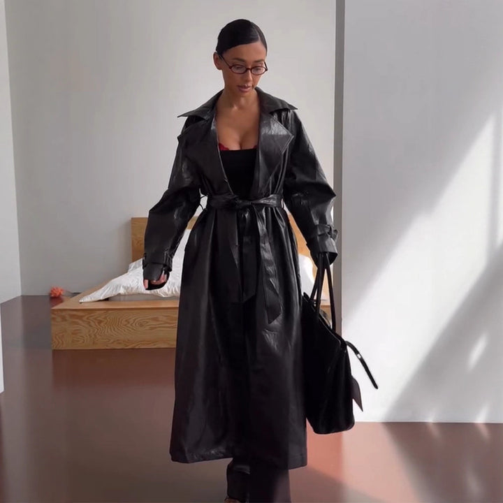 Damen Kunstleder Trenchcoat Drune