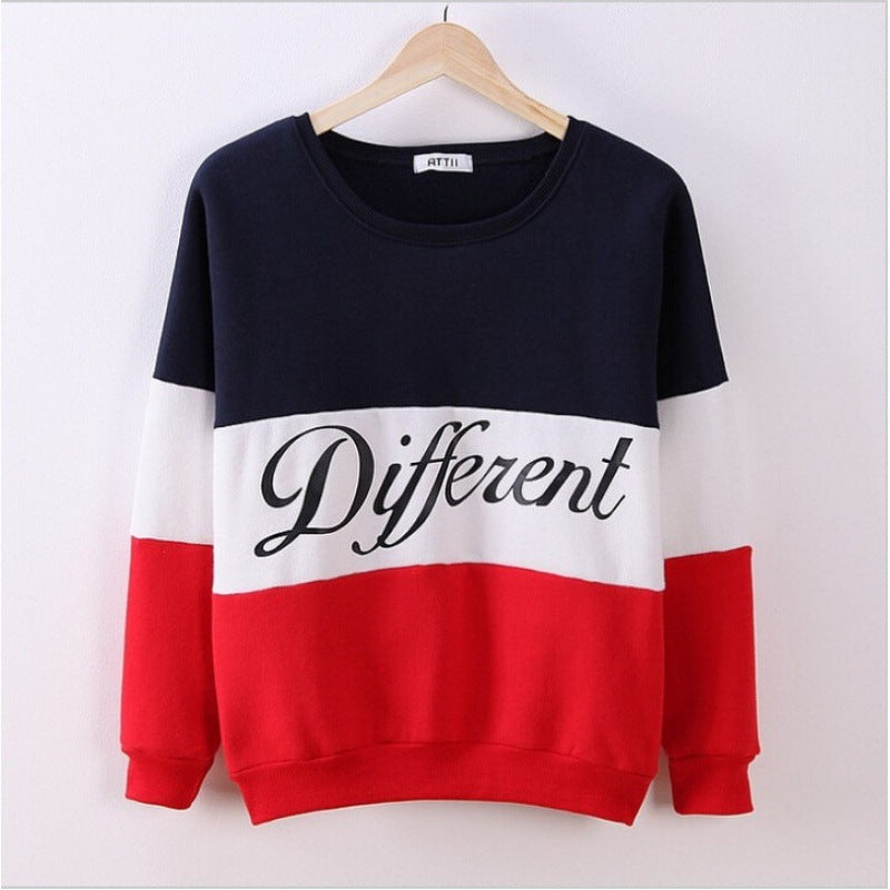 Damen sportlicher Sweatshirt mit kreativen Blockstreifen und lässigem Schriftzug Drune