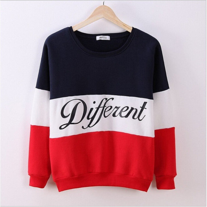 Damen sportlicher Sweatshirt mit kreativen Blockstreifen und lässigem Schriftzug Drune