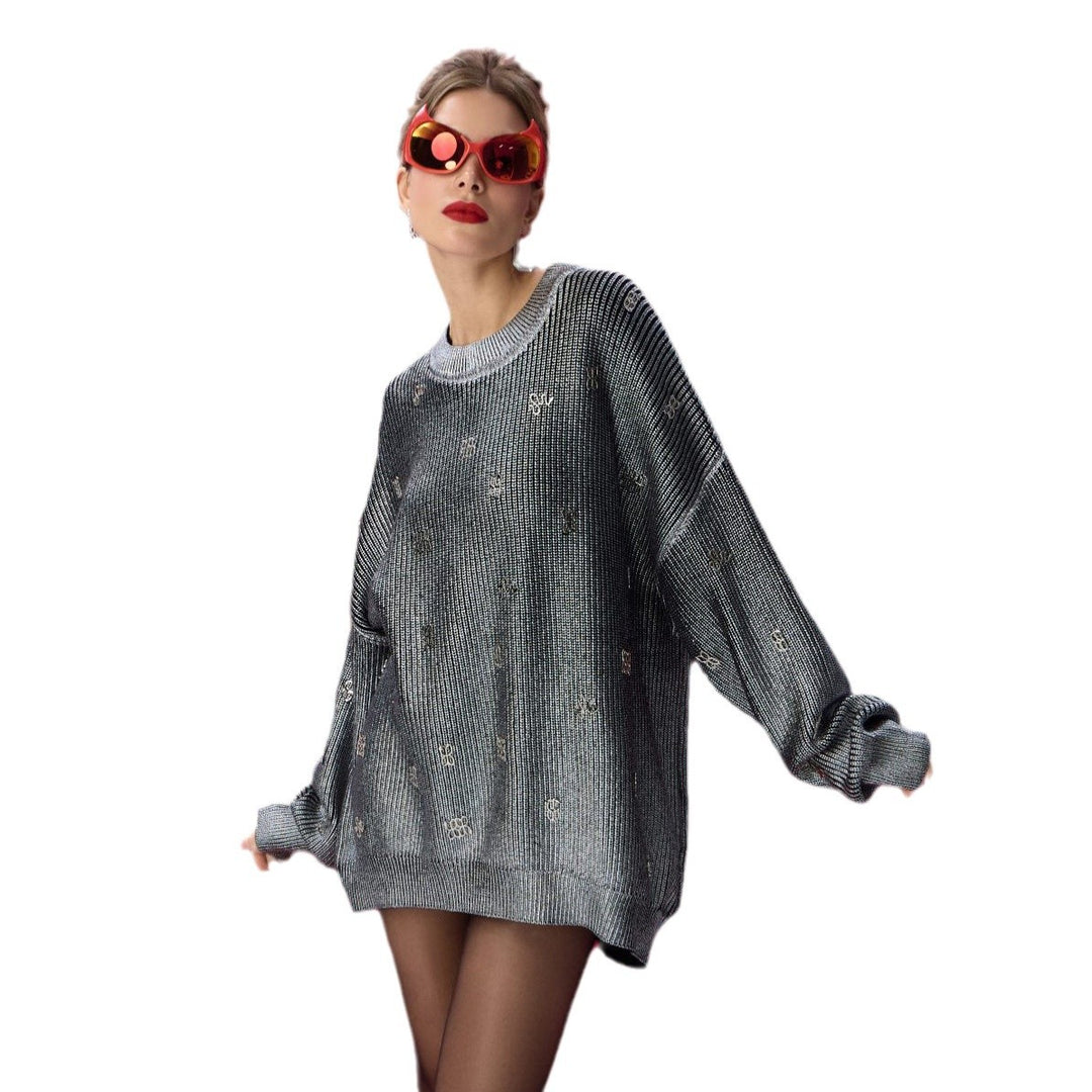 Damen Oversized Strickpullover mit glitzernden Akzenten Drune