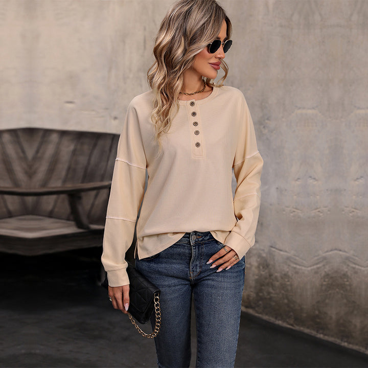 Damen Langarmshirt mit Knopfleiste und strukturiertem Design Drune