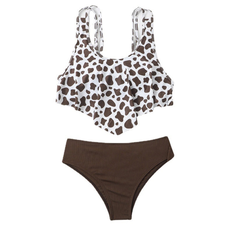 Damen Bikini-Set mit modischem Volant-Oberteil und hoher Taille Drune