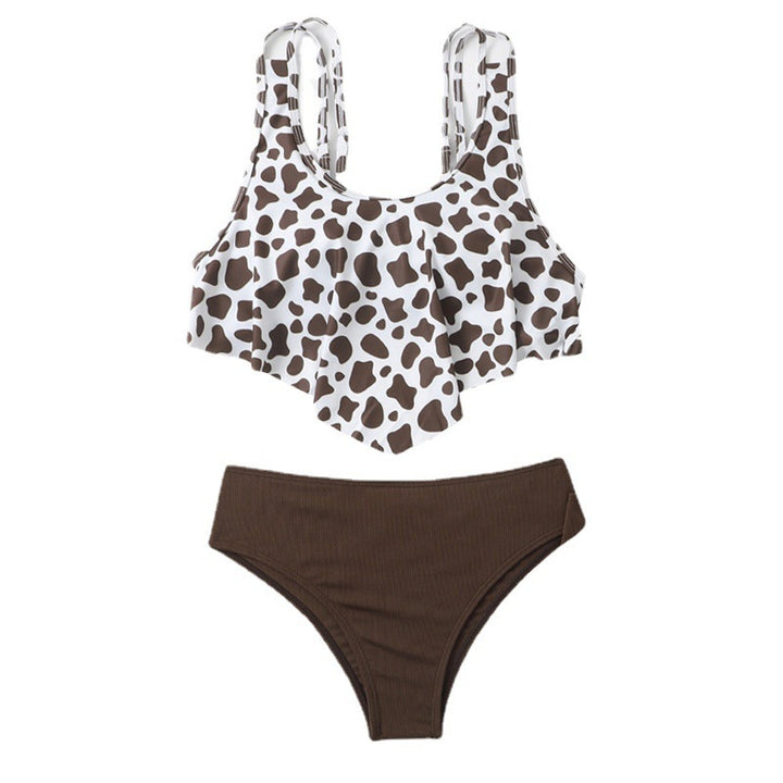 Damen Bikini-Set mit modischem Volant-Oberteil und hoher Taille Drune