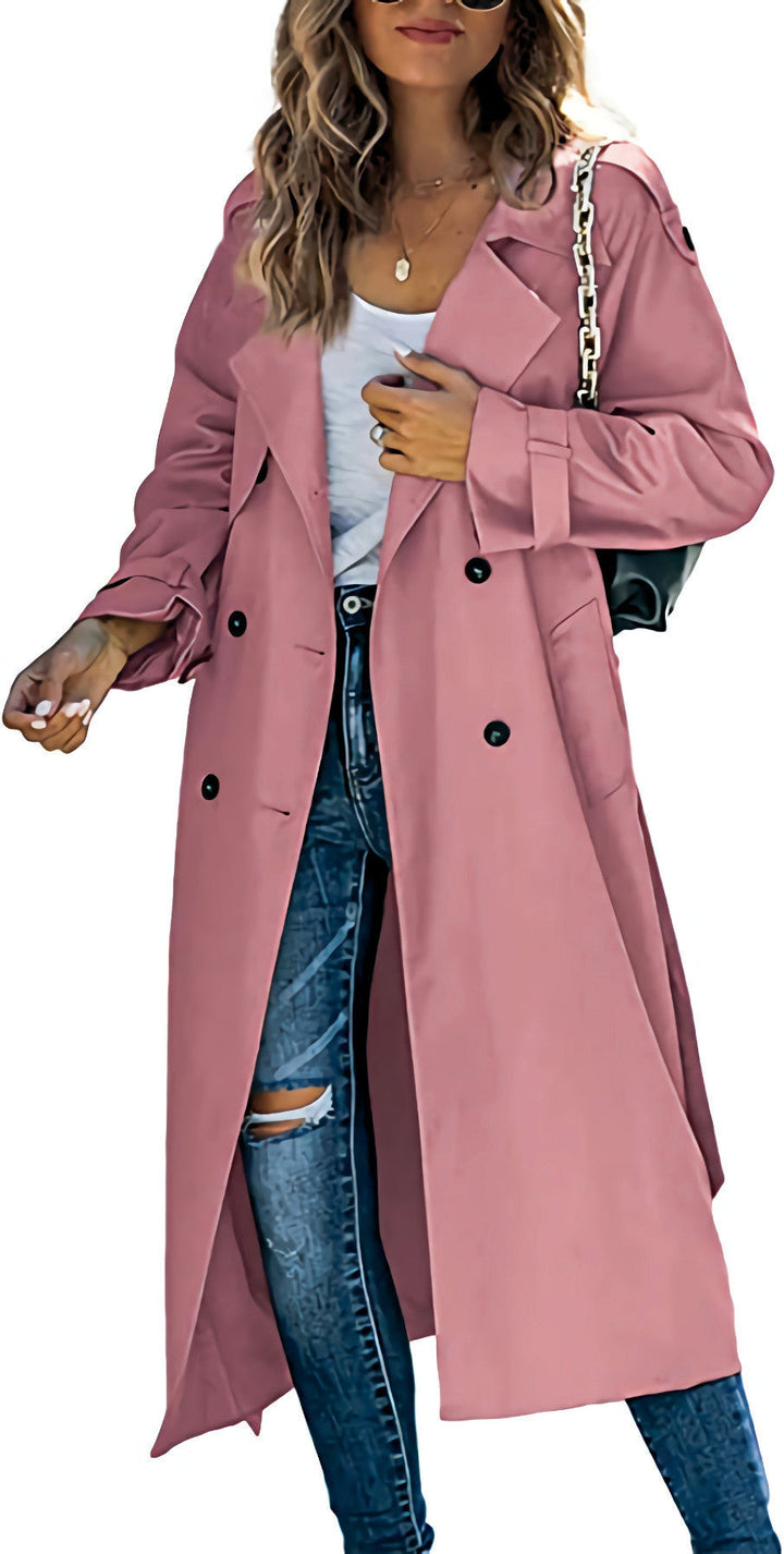 Damen legerer Trenchcoat mit Gürteldesign und stylischen Knöpfen Drune