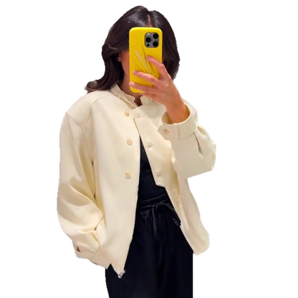 Damen modische Relaxed-Fit Blousonjacke mit einzigartigen Knopfdetails Drune
