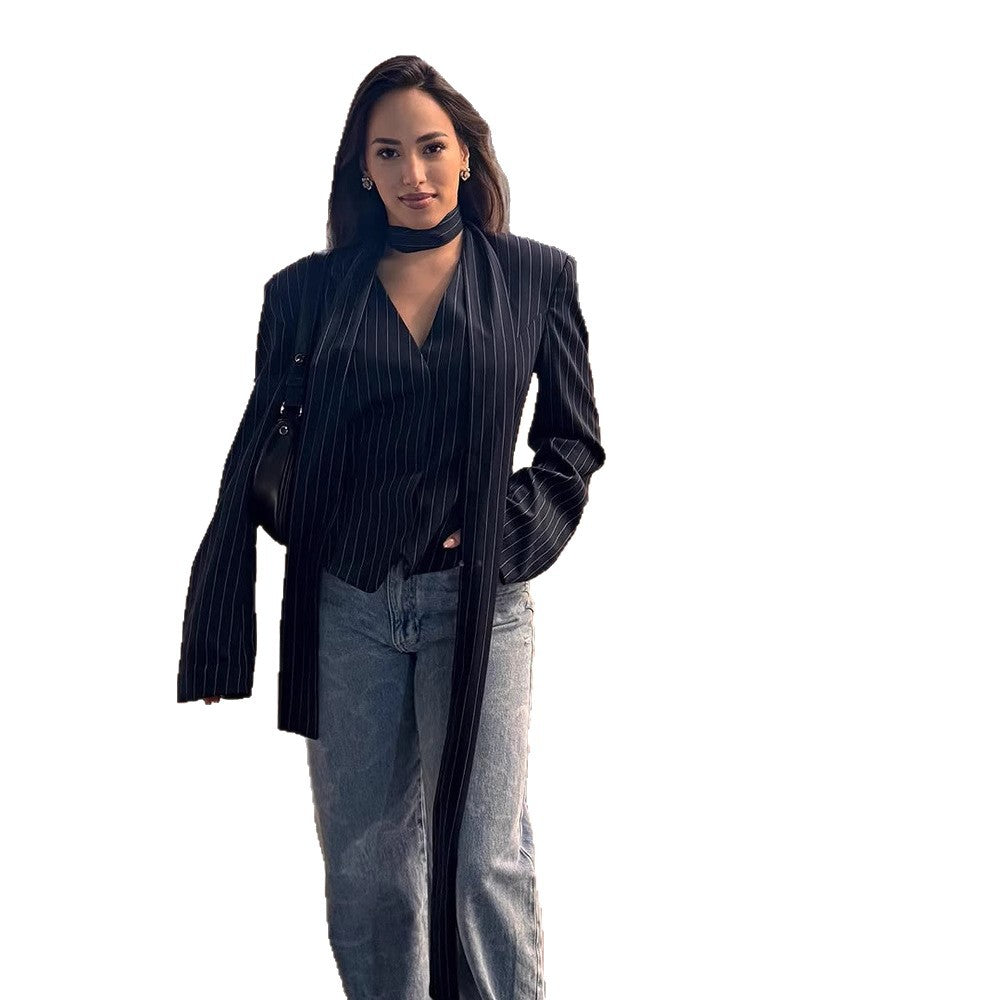 Damen eleganter Blazer mit schickem Bindegürtel Drune