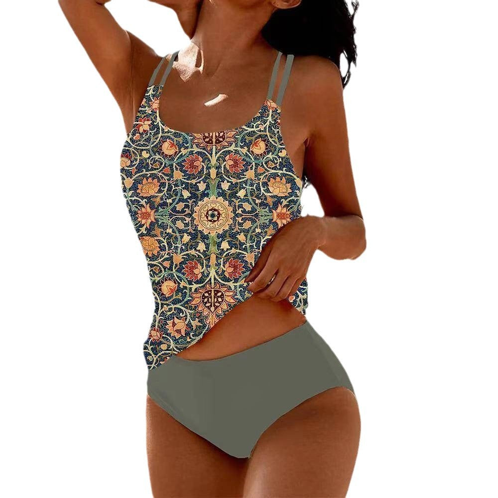 Damen Tankini-Set mit verspieltem floralem Oberteil und bequemen Höschen Drune