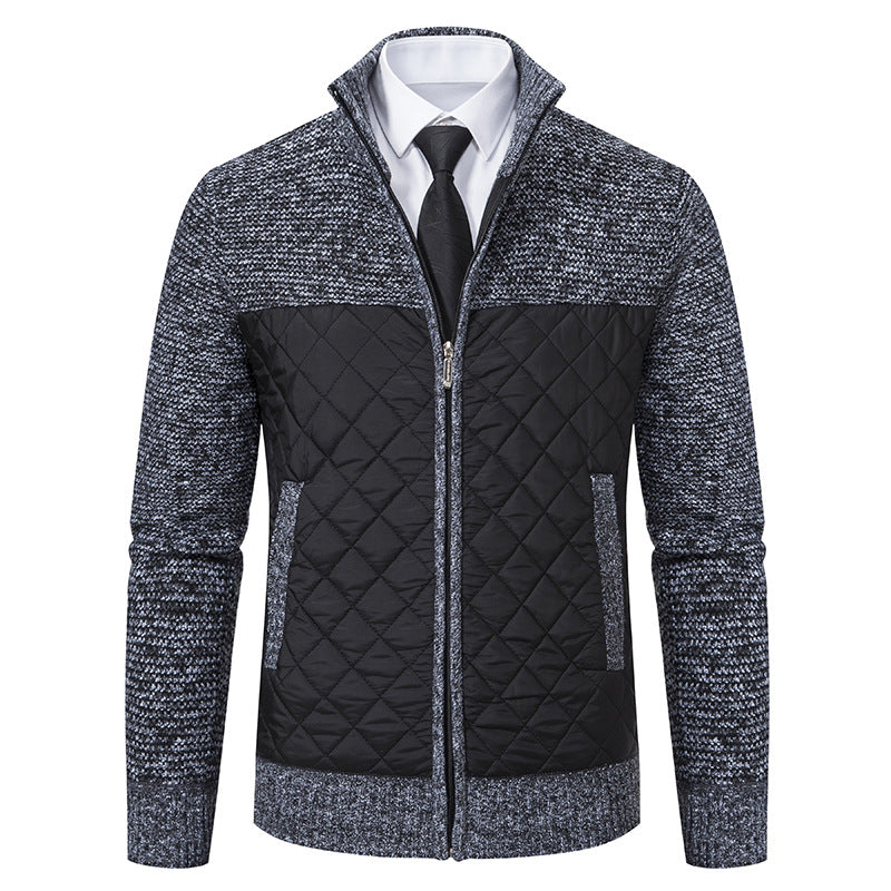 Herren nan gesteppte Hybrid-Strickjacke mit diamantsteppung, Stehkragen, isolierendem Thermofutter und Reißverschluss Drune
