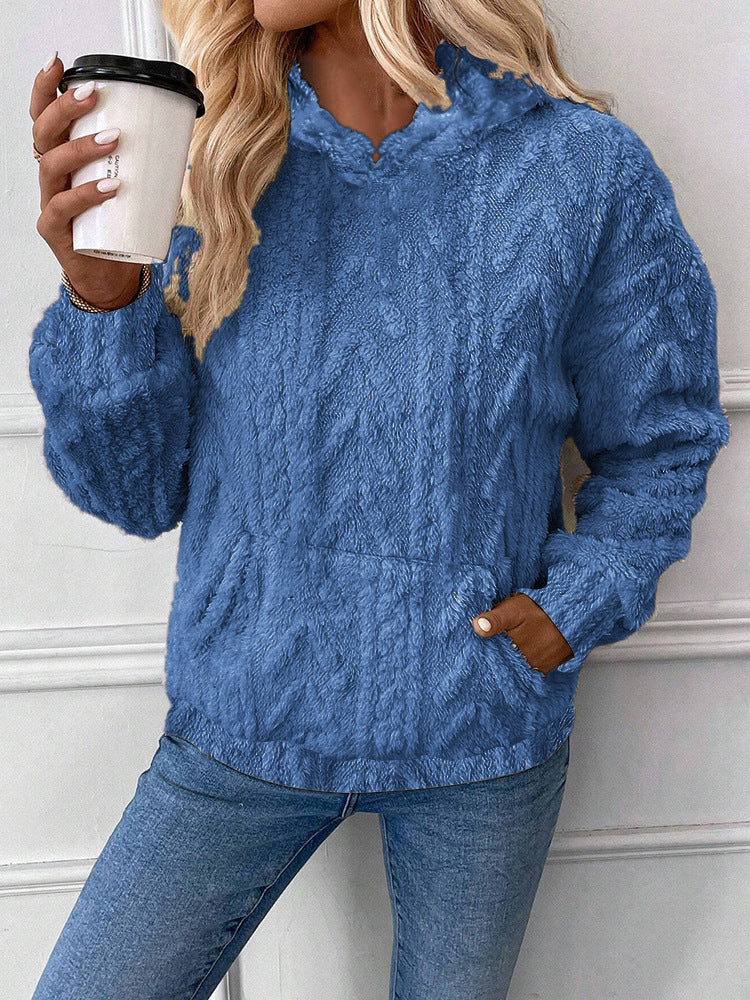 Damen Flauschiger Hoodie mit Kängurutasche Drune
